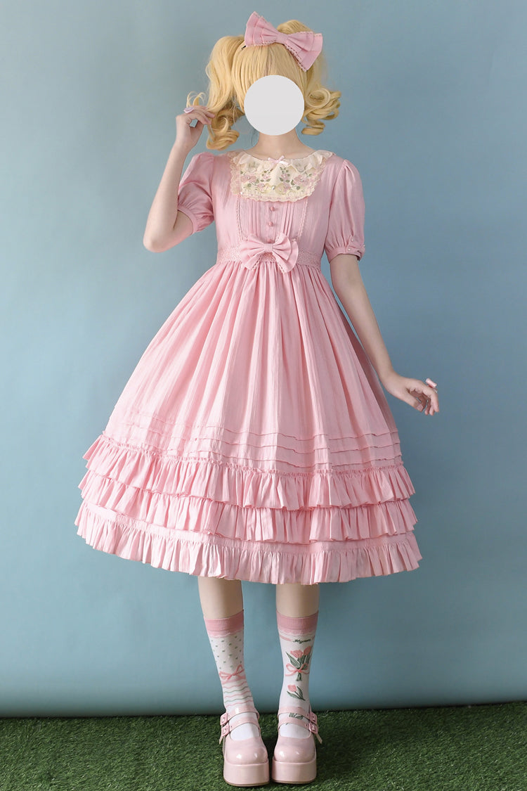 Lolita Dress - Girly Nelly, 4 Colors, Long Version, Long Length, Sweet Style - XS Pink Short Sleeves / XS Pink Long Sleeves / S Pink Short Sleeves option