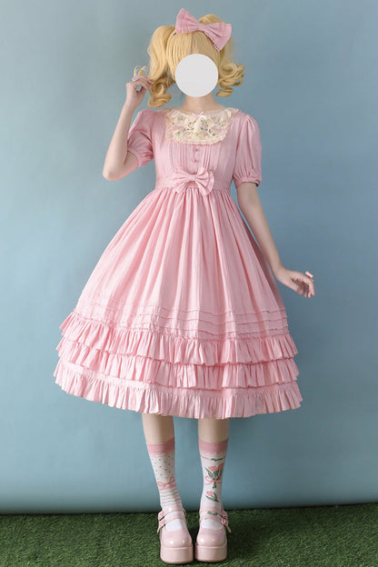 Lolita Dress - Girly Nelly, 4 Colors, Long Version, Long Length, Sweet Style - XS Pink Short Sleeves / XS Pink Long Sleeves / S Pink Short Sleeves option