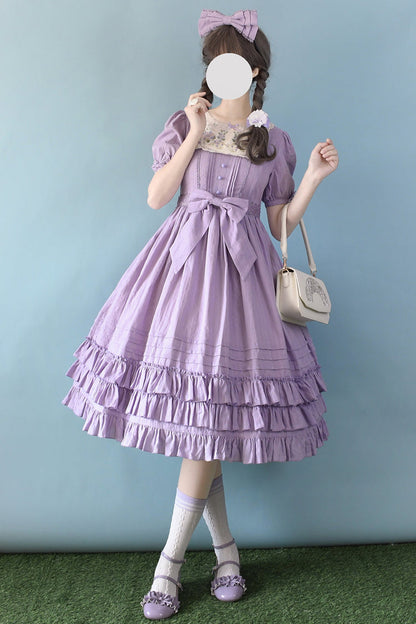 Lolita Dress - Girly Nelly, 4 Colors, Long Version, Long Length, Sweet Style - XS Purple Short Sleeves / XS Purple Long Sleeves / S Purple Short Sleeves option