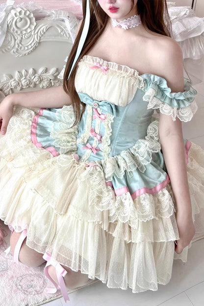 Lolita Dress - Girly Scent, 2 Colors, Bow Detail, Lace Trim, Ruffled - additional product view 2