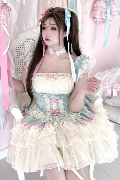 Lolita Dress - Girly Scent, 2 Colors, Bow Detail, Lace Trim, Ruffled - additional product view 6