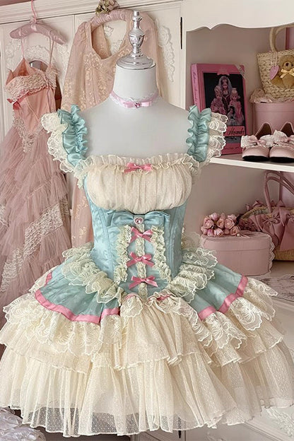 Lolita Dress - Girly Scent, 2 Colors, Bow Detail, Lace Trim, Ruffled - main product image