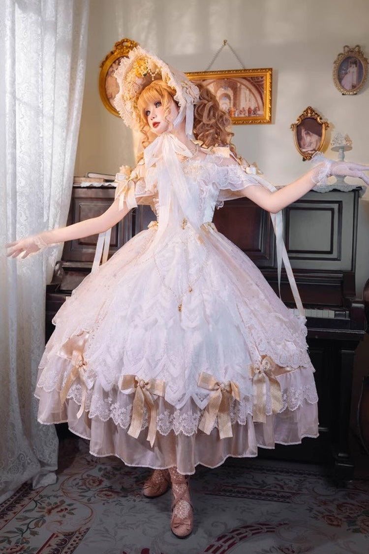 Lolita Dress - Glazed Phantom, Yellow, Bow Detail, Lace Trim, Ruffled - additional product view 2