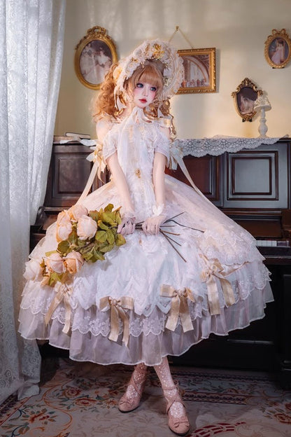 Lolita Dress - Glazed Phantom, Yellow, Bow Detail, Lace Trim, Ruffled - additional product view 3