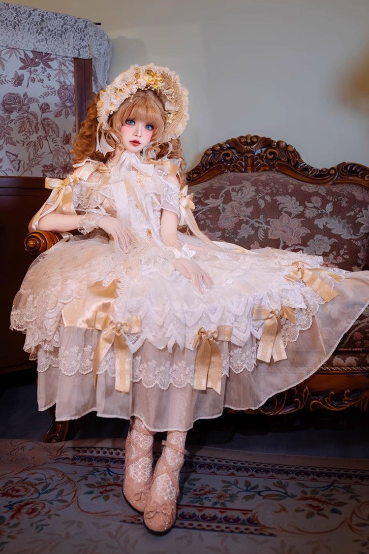 Lolita Dress - Glazed Phantom, Yellow, Bow Detail, Lace Trim, Ruffled - additional product view 4