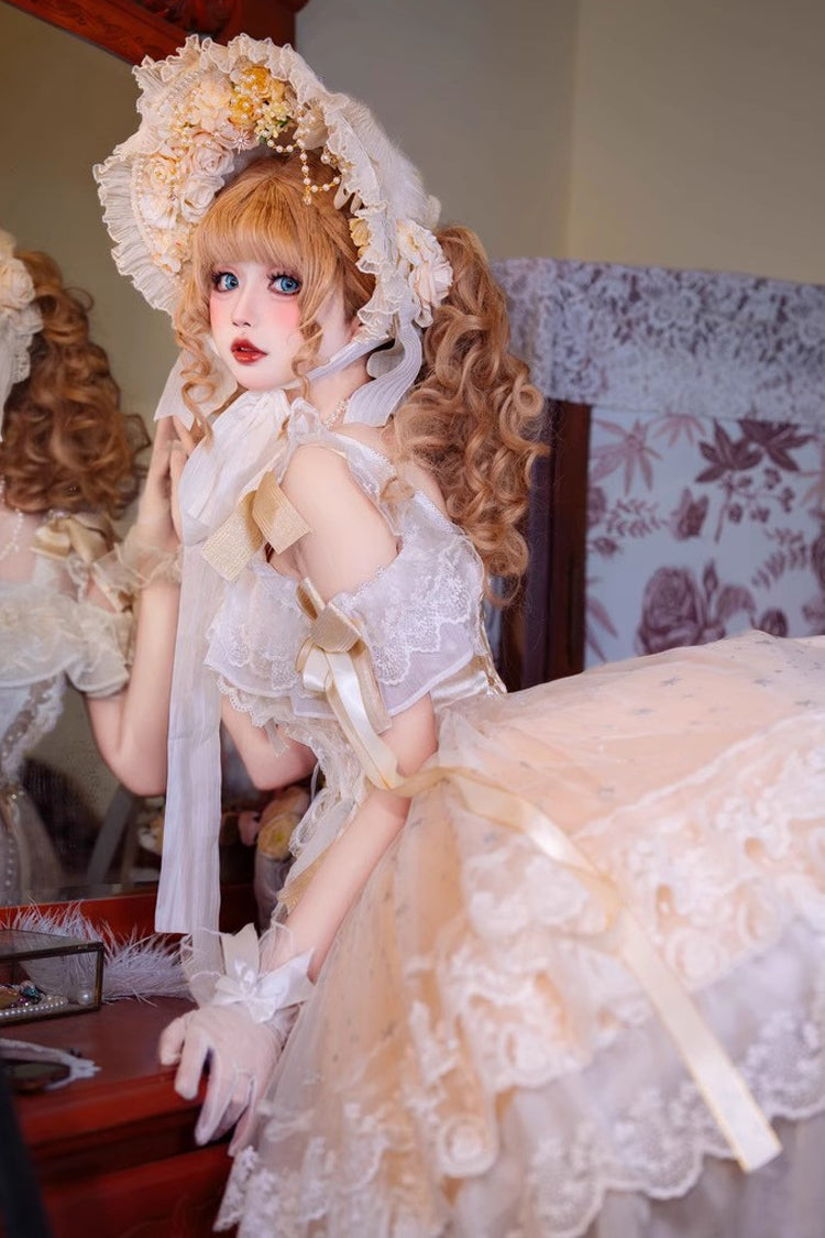 Lolita Dress - Glazed Phantom, Yellow, Bow Detail, Lace Trim, Ruffled - additional product view 5