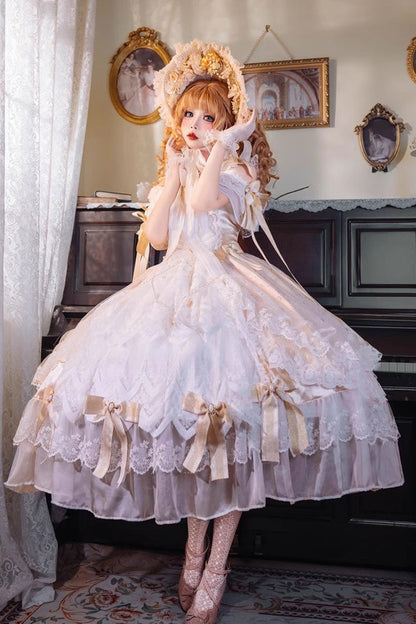 Lolita Dress - Glazed Phantom, Yellow, Bow Detail, Lace Trim, Ruffled - additional product view 6