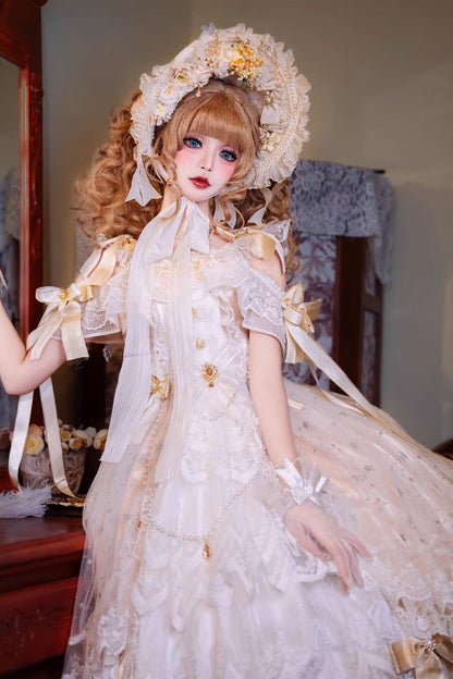 Lolita Dress - Glazed Phantom, Yellow, Bow Detail, Lace Trim, Ruffled - additional product view 7