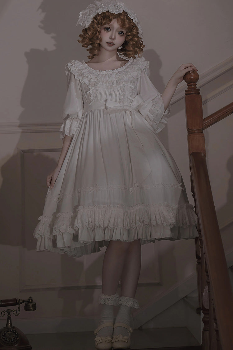 Lolita Dress - Good Morning, White, Lace-Up, Gothic Style, Bow Detail - additional product view 2
