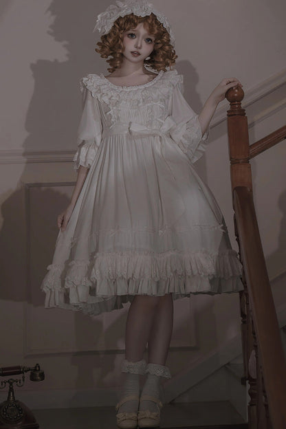 Lolita Dress - Good Morning, White, Lace-Up, Gothic Style, Bow Detail - additional product view 2