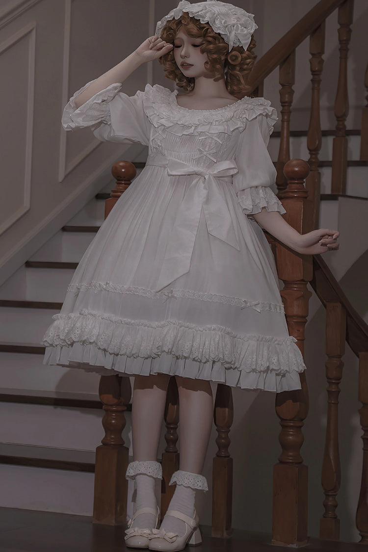 Lolita Dress - Good Morning, White, Lace-Up, Gothic Style, Bow Detail - additional product view 3