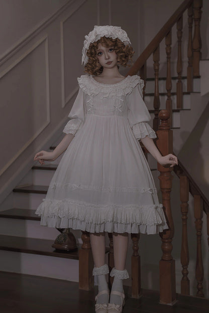 Lolita Dress - Good Morning, White, Lace-Up, Gothic Style, Bow Detail - main product image