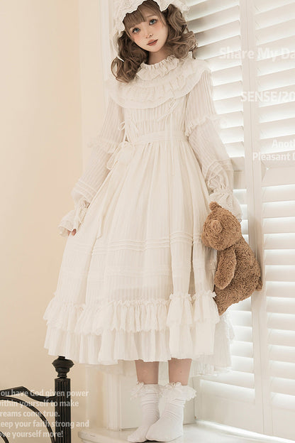 Lolita Dress - Good Night, White, Lace-Up, Long Sleeves, Sweet Style - additional product view 3