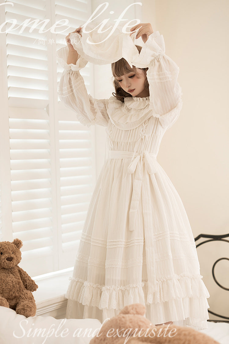 Lolita Dress - Good Night, White, Lace-Up, Long Sleeves, Sweet Style - additional product view 5