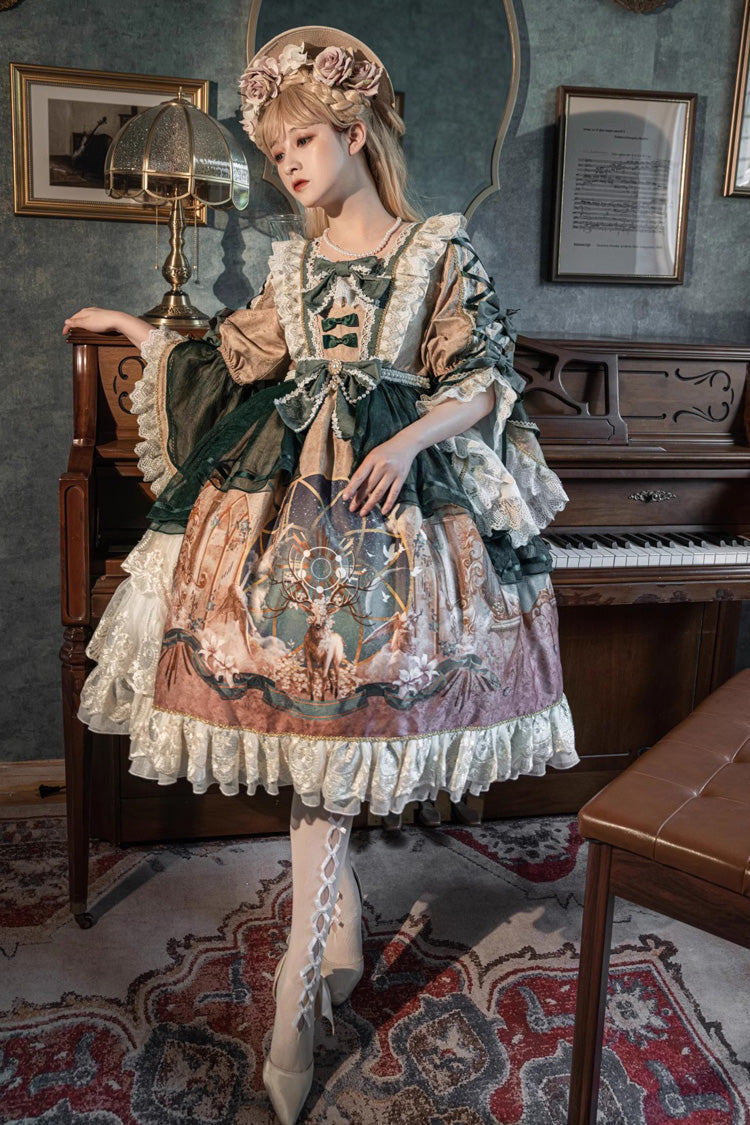 Lolita Dress - Gorgeous, Green, Bow Detail, Ruffled, Printed - additional product view 2