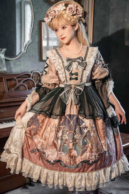 Lolita Dress - Gorgeous, Green, Bow Detail, Ruffled, Printed - additional product view 4