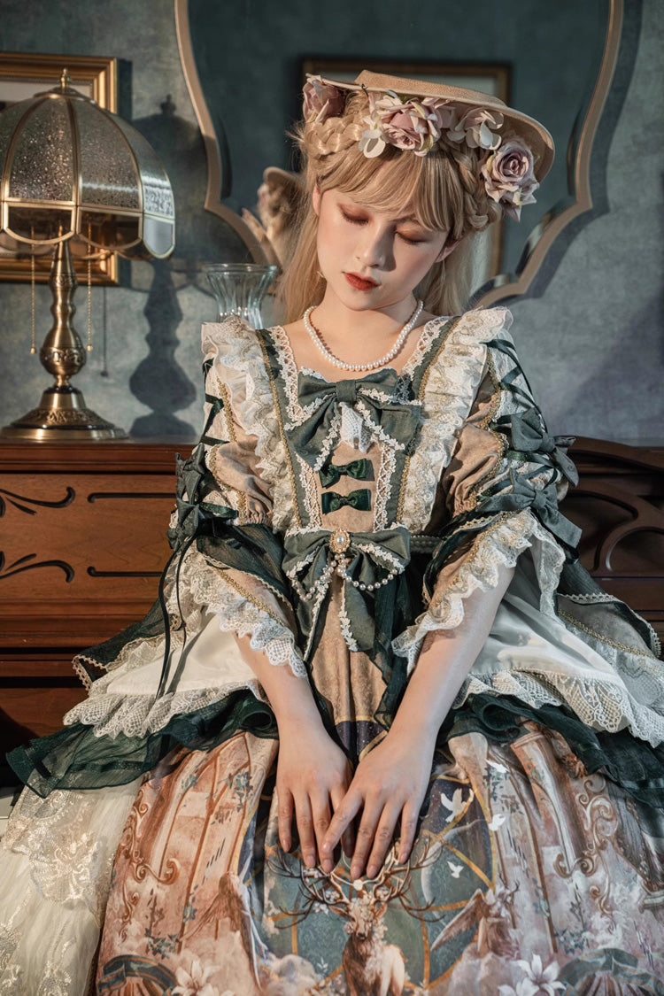 Lolita Dress - Gorgeous, Green, Bow Detail, Ruffled, Printed - additional product view 5