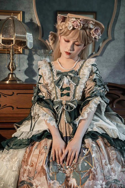 Lolita Dress - Gorgeous, Green, Bow Detail, Ruffled, Printed - additional product view 5