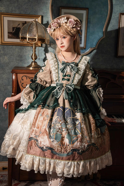 Lolita Dress - Gorgeous, Green, Bow Detail, Ruffled, Printed - additional product view 6