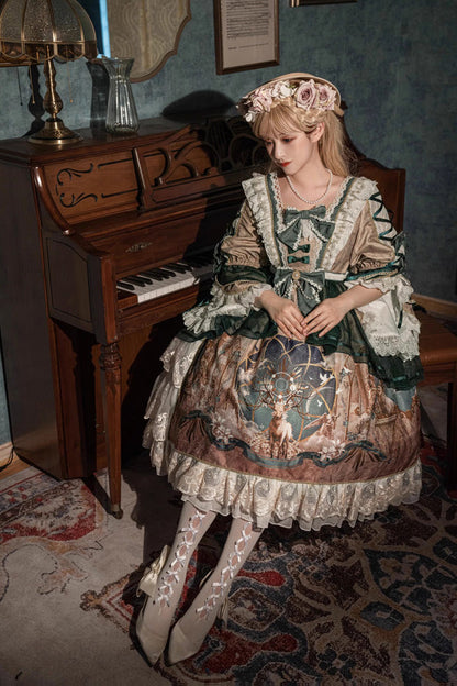 Lolita Dress - Gorgeous, Green, Bow Detail, Ruffled, Printed - additional product view 7