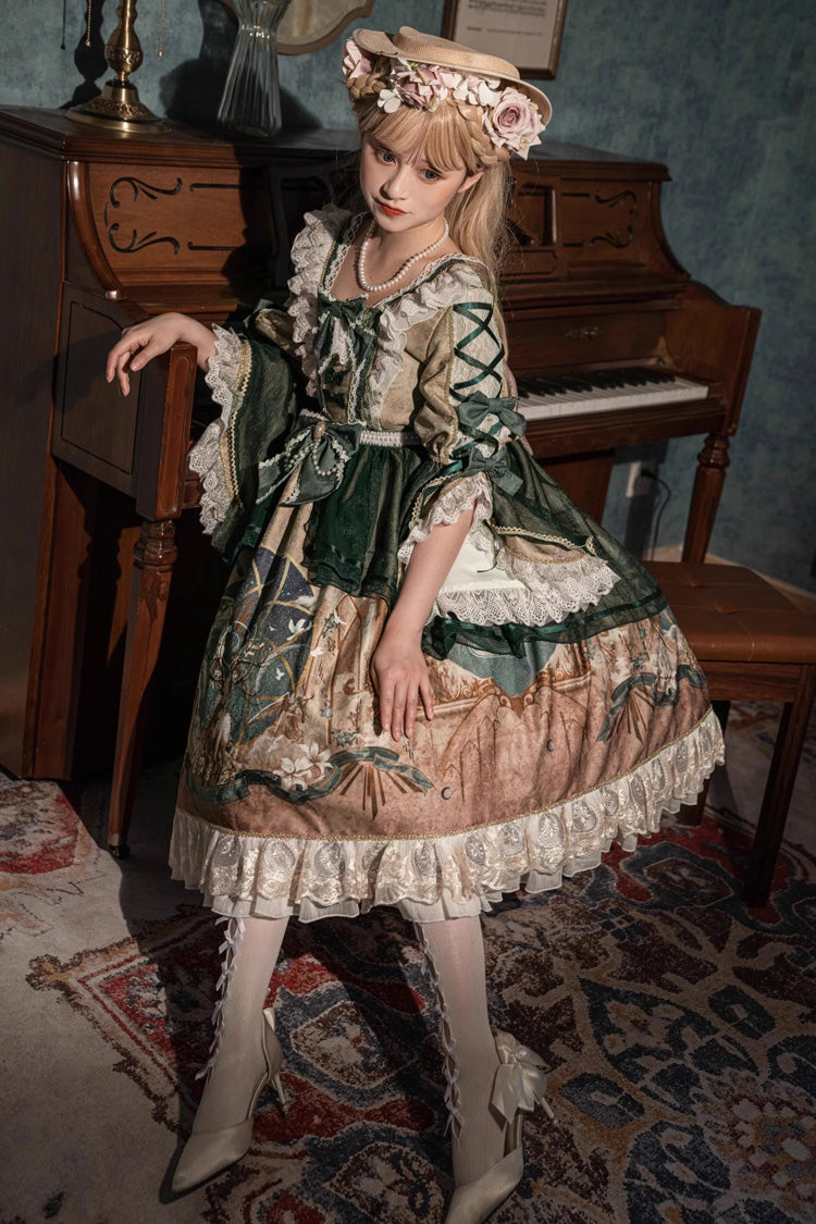 Lolita Dress - Gorgeous, Green, Bow Detail, Ruffled, Printed - additional product view 8