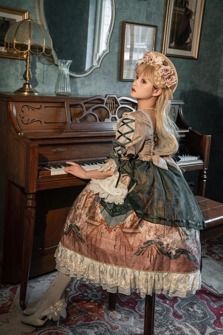Lolita Dress - Gorgeous, Green, Bow Detail, Ruffled, Printed - additional product view 9