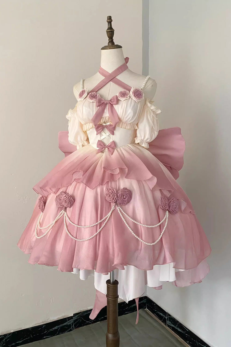 Lolita Dress - Gradient Pink Hanayome Hollow, Pink, Detachable Detail, Bow Detail - additional product view 4
