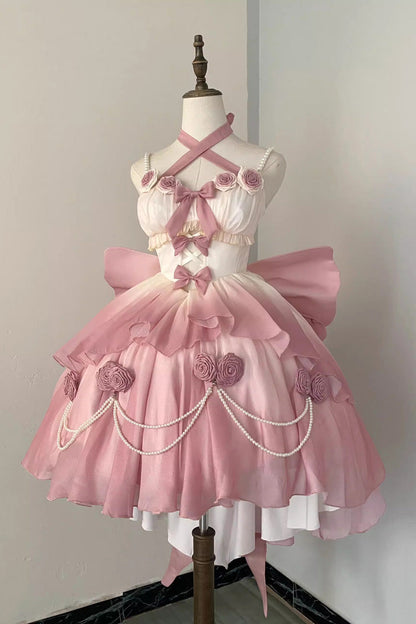 Lolita Dress - Gradient Pink Hanayome Hollow, Pink, Detachable Detail, Bow Detail - additional product view 6
