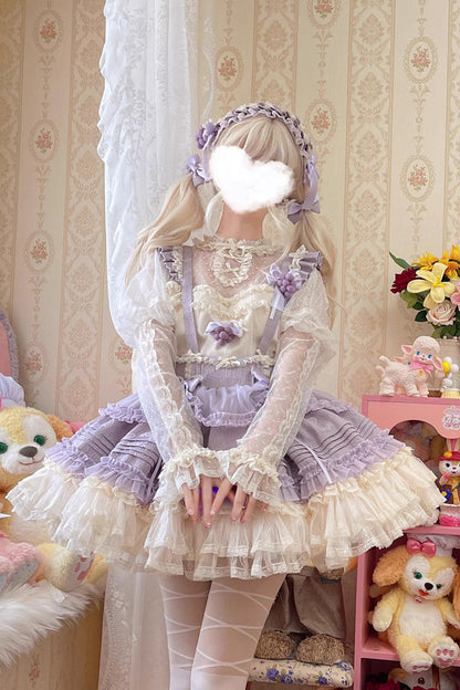Lolita Dress - Grape Crunchies, 2 Colors, Bow Detail, Lace Trim, Ruffled - S Purple / M Purple / L Purple option