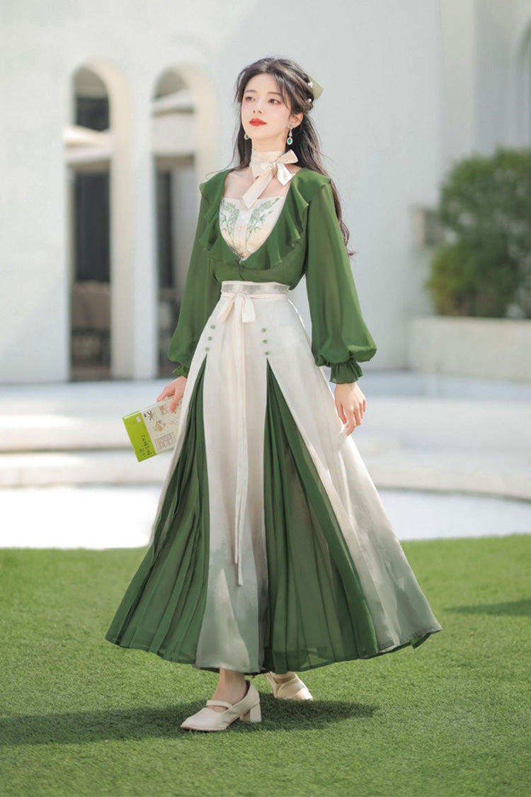 Lolita Dress - Green/white Dance Igh Waisted, 2 Colors, Bow Detail, Chinese-Inspired Style - additional product view 2