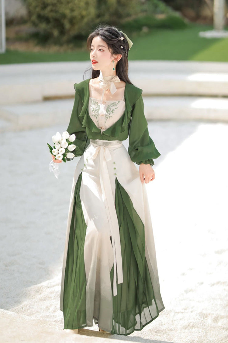 Lolita Dress - Green/white Dance Igh Waisted, 2 Colors, Bow Detail, Chinese-Inspired Style - additional product view 3