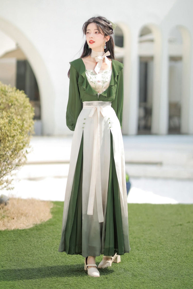 Lolita Dress - Green/white Dance Igh Waisted, 2 Colors, Bow Detail, Chinese-Inspired Style - additional product view 4