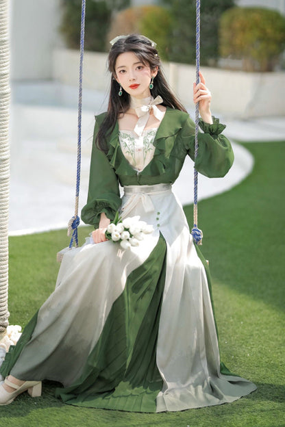 Lolita Dress - Green/white Dance Igh Waisted, 2 Colors, Bow Detail, Chinese-Inspired Style - additional product view 5