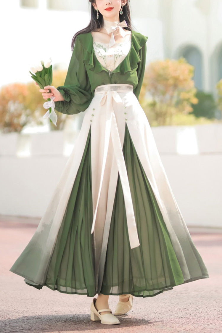Lolita Dress - Green/white Dance Igh Waisted, 2 Colors, Bow Detail, Chinese-Inspired Style - main product image