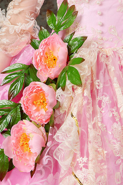 Lolita Dress - Half Sleeves, Pink, High Waist, Ruffled, Printed - additional product view 3