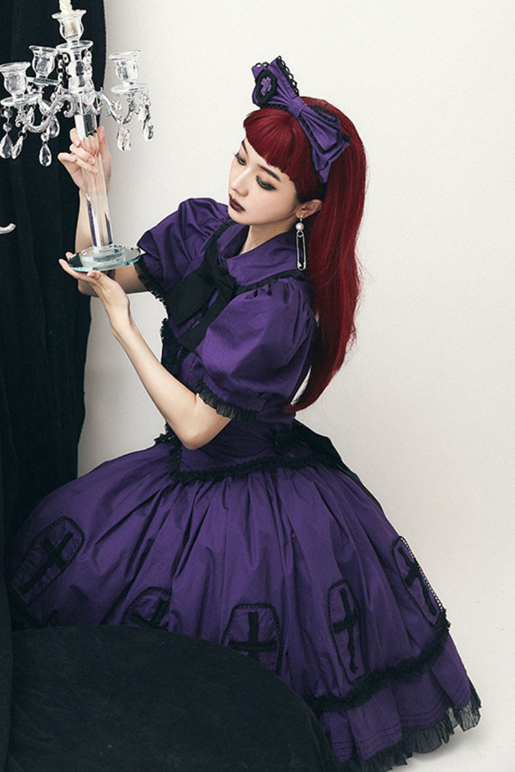 Lolita Dress - Halloween, Purple, Puff Sleeves, Cross Detail, Gothic Style - additional product view 2
