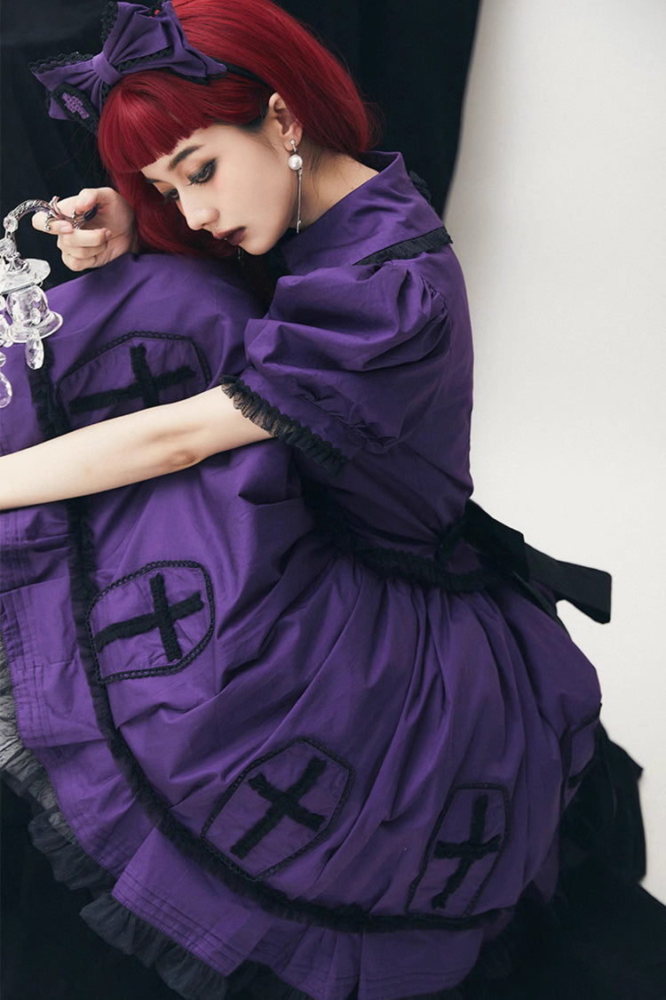 Lolita Dress - Halloween, Purple, Puff Sleeves, Cross Detail, Gothic Style - additional product view 3