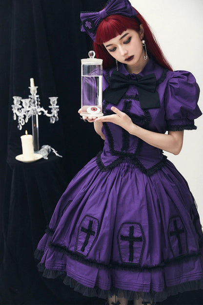Lolita Dress - Halloween, Purple, Puff Sleeves, Cross Detail, Gothic Style - additional product view 4