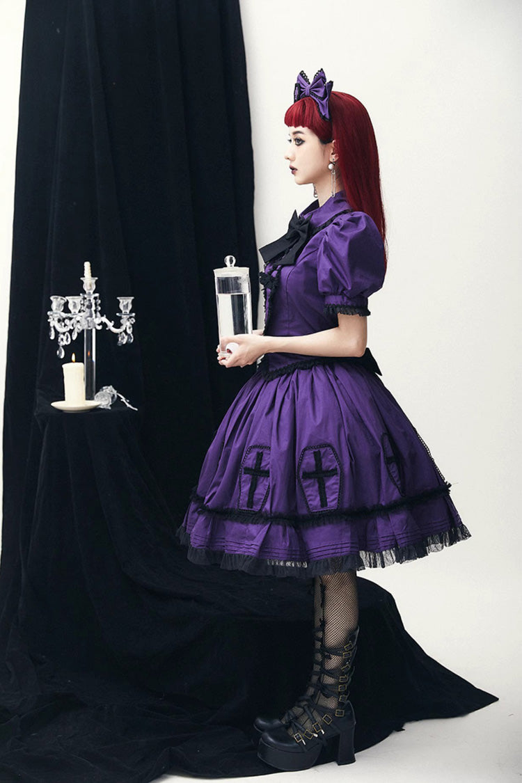 Lolita Dress - Halloween, Purple, Puff Sleeves, Cross Detail, Gothic Style - additional product view 5