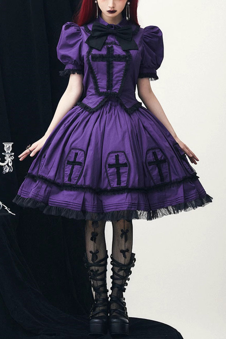 Lolita Dress - Halloween, Purple, Puff Sleeves, Cross Detail, Gothic Style - main product image