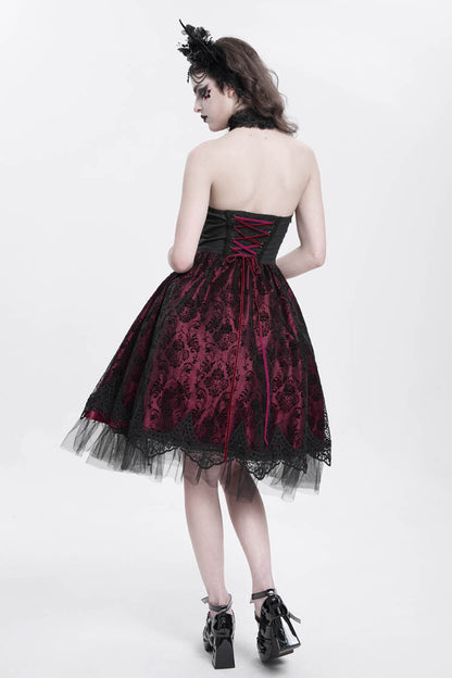 Lolita Dress - Halterneck Skeleton Print, Red, Women's Style, Printed, Embroidered - additional product view 3