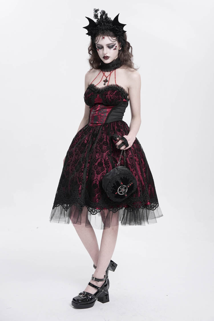 Lolita Dress - Halterneck Skeleton Print, Red, Women's Style, Printed, Embroidered - additional product view 4