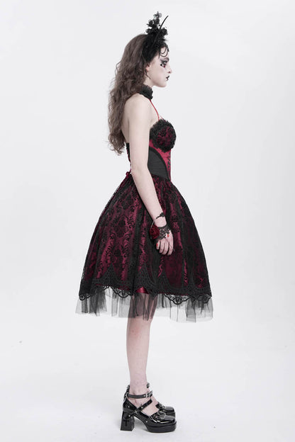 Lolita Dress - Halterneck Skeleton Print, Red, Women's Style, Printed, Embroidered - additional product view 6