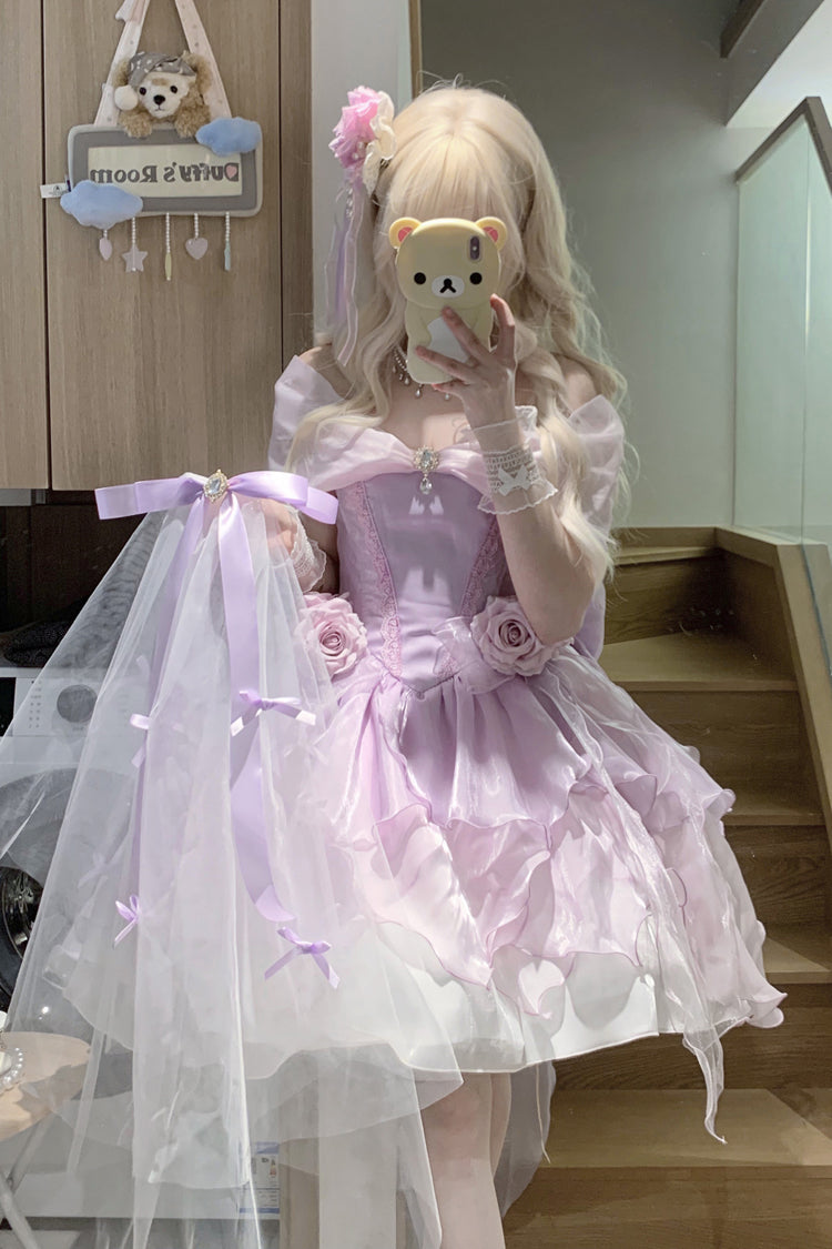 Lolita Dress - Heartbeat, 2 Colors, Sweet Style, Bow Detail, Lace Trim - XS Purple / S Purple / M Purple option