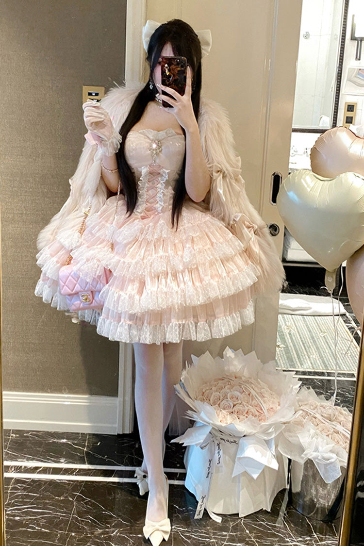Lolita Dress - Heartbeat At First Sight, Pink, Layered, Lace-Up, Sweet Style - additional product view 3