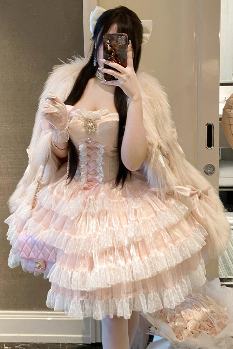 Lolita Dress - Heartbeat At First Sight, Pink, Layered, Lace-Up, Sweet Style - additional product view 4