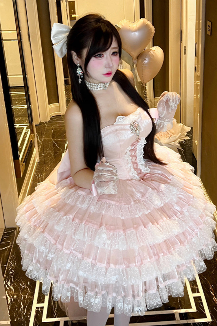 Lolita Dress - Heartbeat At First Sight, Pink, Layered, Lace-Up, Sweet Style - additional product view 5