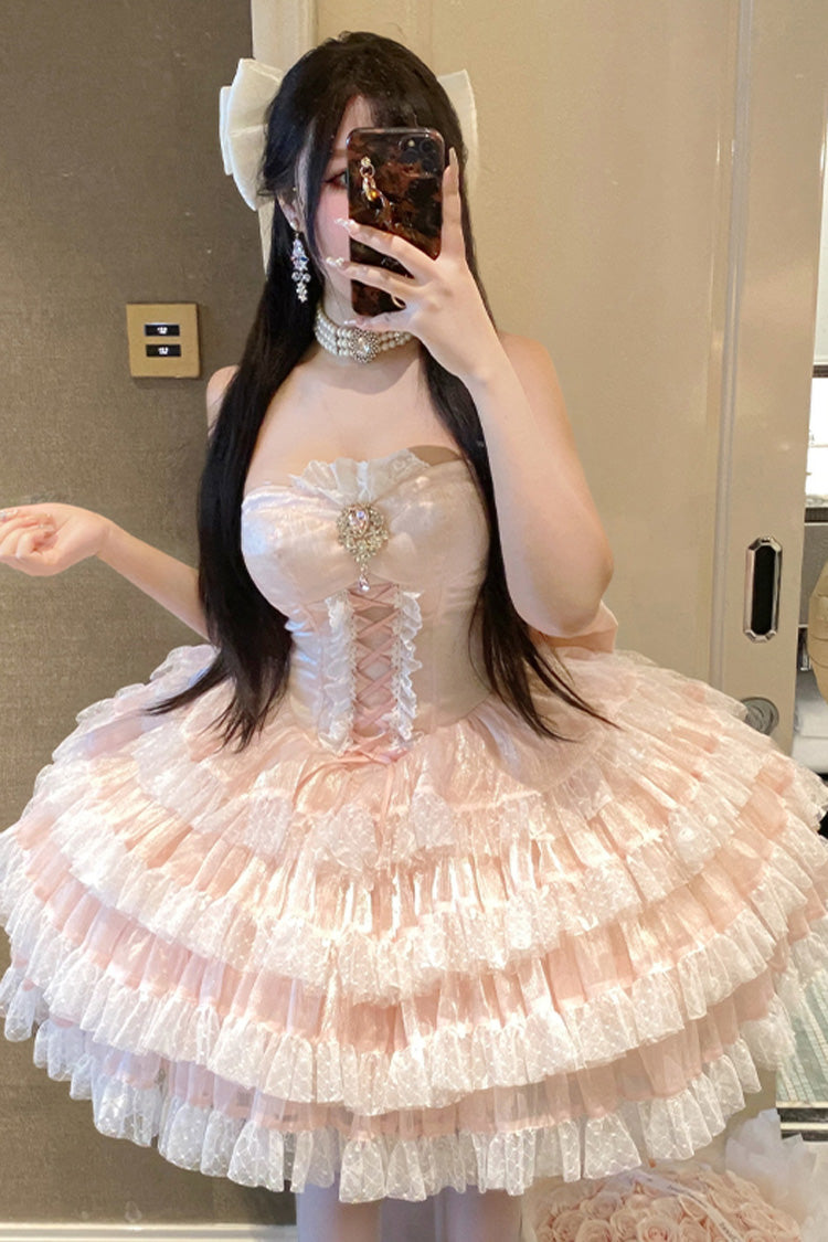 Lolita Dress - Heartbeat At First Sight, Pink, Layered, Lace-Up, Sweet Style - additional product view 6
