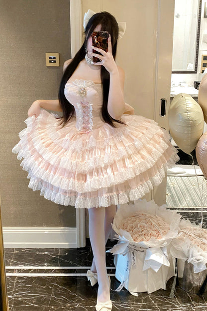 Lolita Dress - Heartbeat At First Sight, Pink, Layered, Lace-Up, Sweet Style - additional product view 9