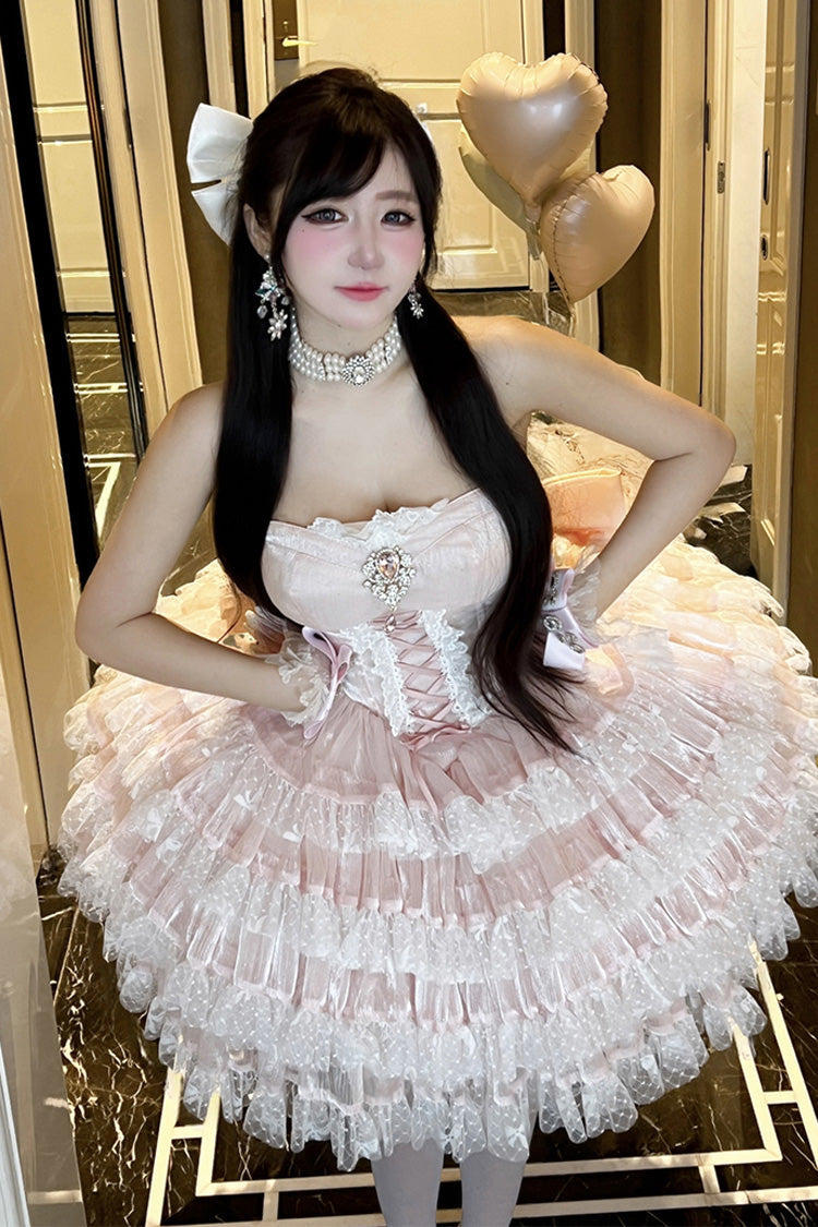Lolita Dress - Heartbeat At First Sight, Pink, Layered, Lace-Up, Sweet Style - main product image